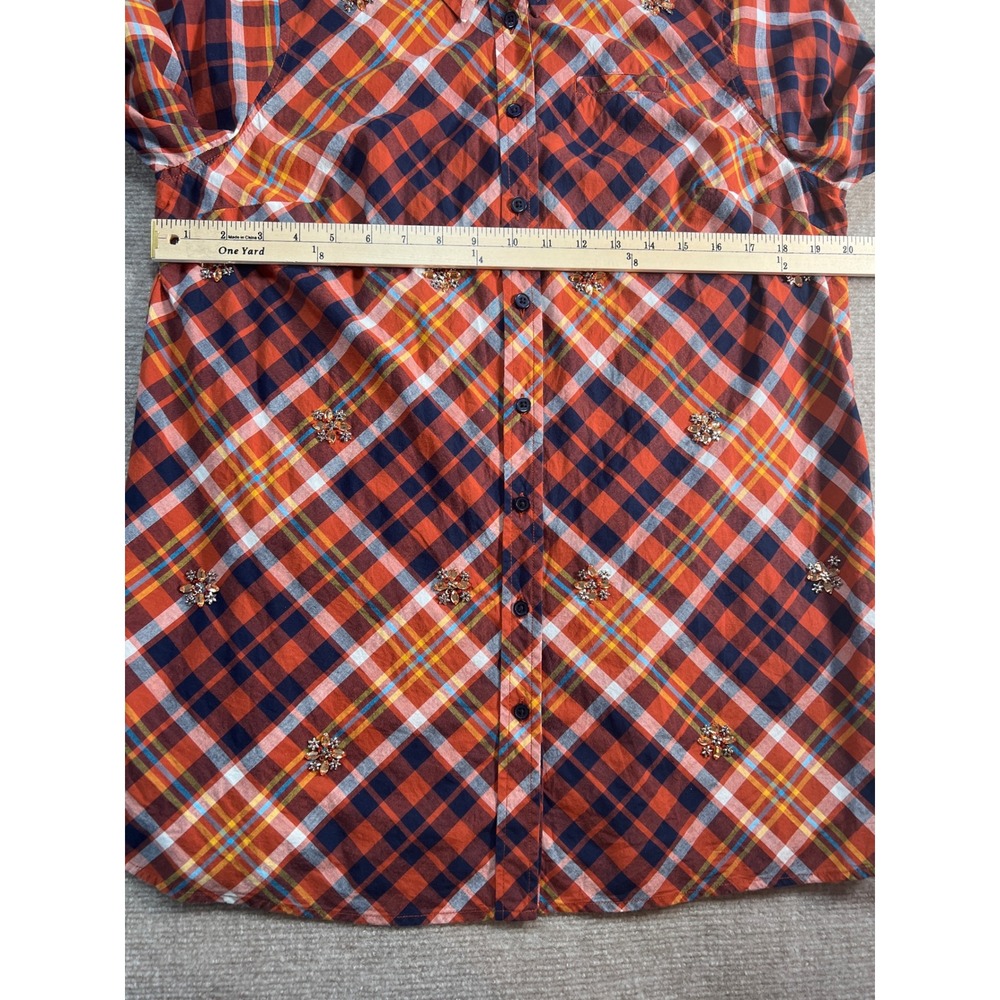 Kim Rogers Petite Orange Plaid Tunic Rhinestone Embellished Button Down Shirt PL - Picture 7 of 8